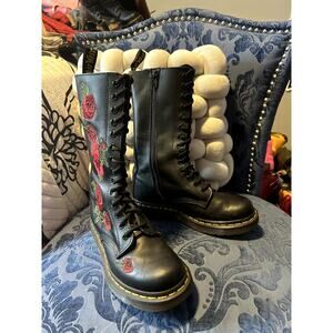Dr Martens Vonda Red Rose Knee High Size 6/EU 37